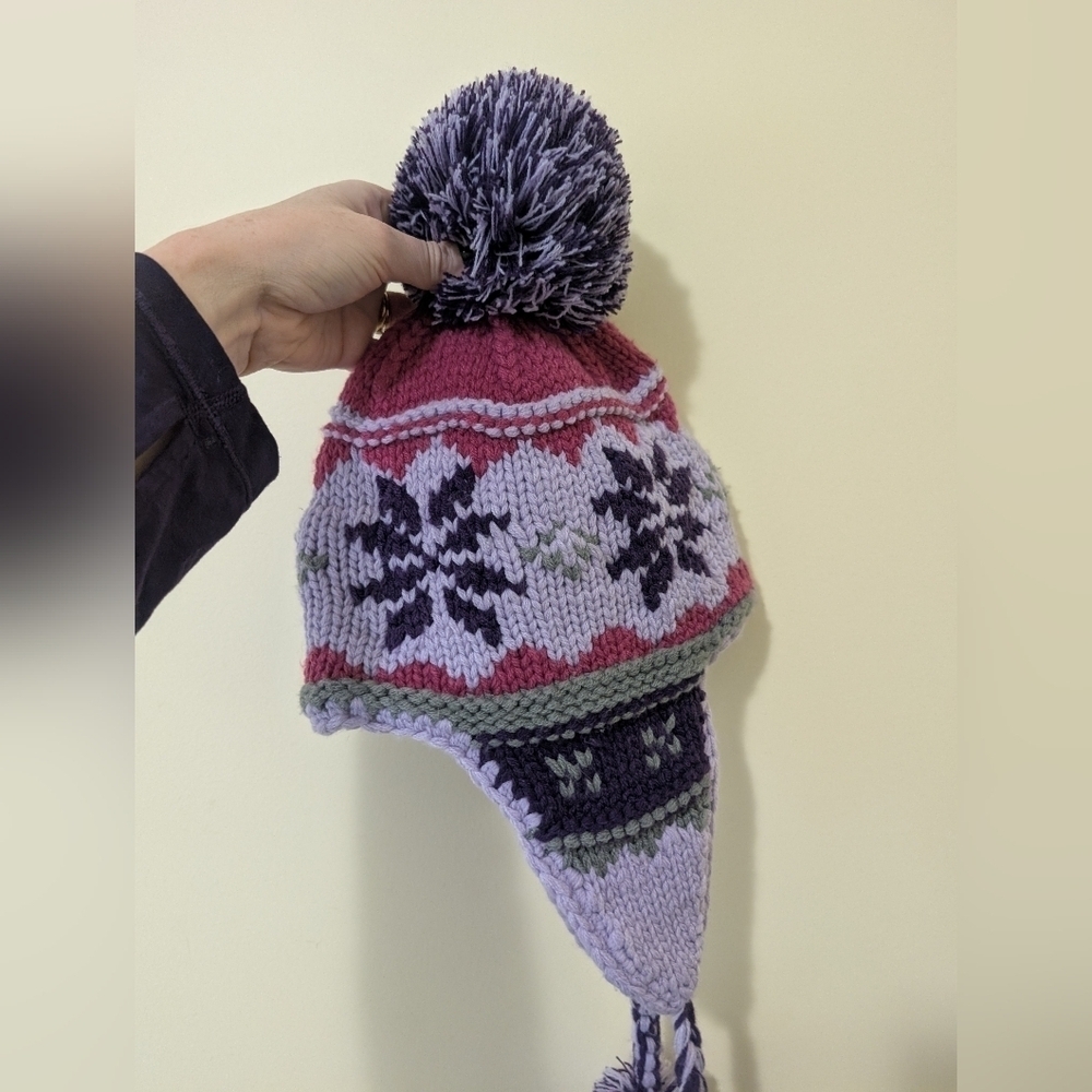 Cozy Knit Snowflake Hat - Pink and Purple